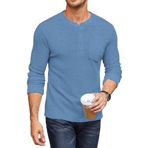 COOFANDY Men's Henley Shirts Long Sleeve Basic Waffle Pique Pullover T-Shirt with Pocket - 1 of 4