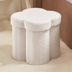 Ornavo Home Boucle Flower 12" Storage Ottoman - Footstool - Perfect for Dorm, Living Room and Bedroom - 1 of 4