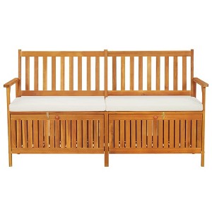 vidaXL Outdoor Storage Bench Deck Box for Patio Furniture Solid Wood Acacia - Brown and White 66.9" x 24.8" x 33.1" - 1 of 4
