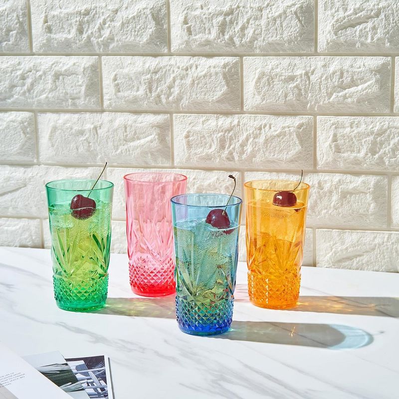 Khen's Shatterproof Vibrant Colored Tall Acrylic Drinking Glasses, Luxurious & Stylish, Unique Home Bar Addition - 4 pk, 4 of 8