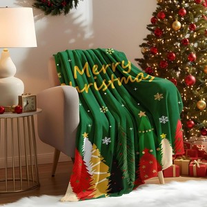 Lomsoe Green Christmas Trees Flannel Throw Blanket, Merry Christmas Blanket, Soft Cozy Holiday Blanket for Sofa, Bed, Couch, Xmas Decorative Blanket - 1 of 4