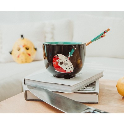 Jason Voorhees 20-Ounce Jet-Black Ramen Bowl with Chopsticks