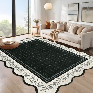 Garvee Area Rugs for Living Room Bedroom Scalloped Floral Bordered Rug Soft Non Slip Low Pile Indoor Carpet - 1 of 4
