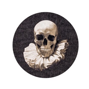 HomeRoots 8' Black and White Round Funky Skull Non Skid Area Rug - 1 of 4