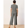 cheibear Women's Lounge Set Ruffle Trim Round Neck Soft Knit Short Sleeve Shirt with Pants Loungewear - 3 of 4