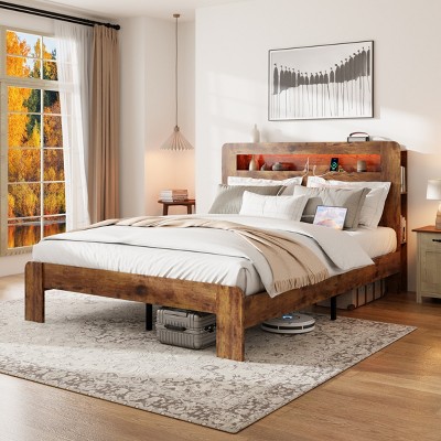 Accent Bed Frame Modern with Functional Shelf and Storage for Bedroom Queen Size - 3irtyhousy