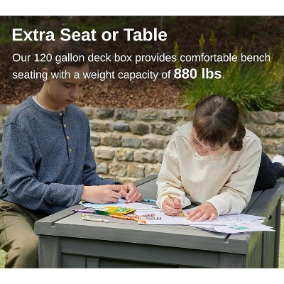Gray 120 Gallon Lockable Weatherproof Resin Deck Box