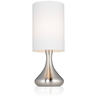 Set of 2 White Cylinder Shade Brushed Nickel Table Lamps