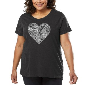 LA Pop Art Women's Word Art T-shirt - Heart Flowers - 1 of 4