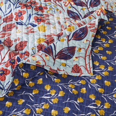 Perry Slate Blue Reversible King Microfiber Quilt Set