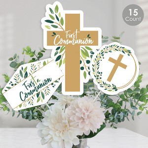 Big Dot of Happiness First Communion Elegant Cross - Religious Party Centerpiece Sticks - Table Toppers - Set of 15 - 1 of 4