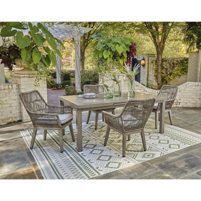 Beige Wicker Outdoor Arm Chairs with Cushions, Set of 2