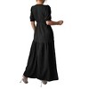Womens Deep V Neck Short Sleeve Side Slit Smocked Midi Dress - 2 of 4