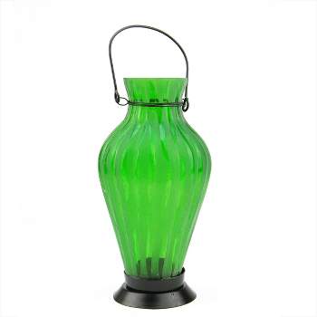 Northlight 9.5" Frosted Green Ribbed Vase Glass Bottle Tea Light Candle Lantern Decoration