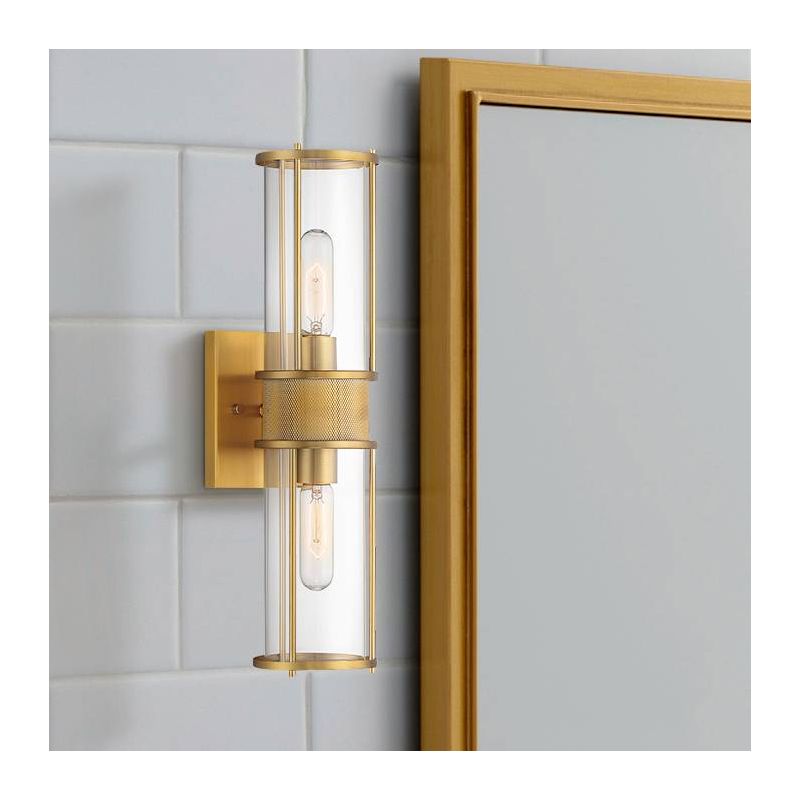 Possini Euro Design Miranda Modern Wall Light Sconce Warm Brass Hardwire 4 1/2" 2-Light Fixture Clear Glass Shade for Bedroom Bathroom Vanity Reading, 2 of 9
