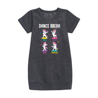 JoJo Siwa Dance Break Unicorns Graphic Short Sleeve Fleece Dress - Heather Charcoal - 4T