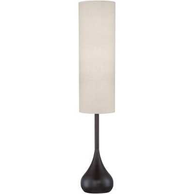 Possini Euro Design Mid Century Modern Floor Lamp Bronze Metal Droplet Off White Cream Cylinder Shade for Living Room Reading