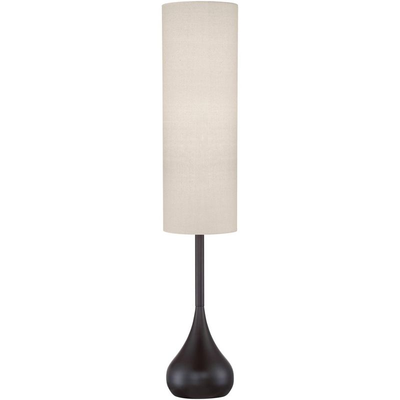Possini Euro Design Mid Century Modern Floor Lamp 62" Tall Bronze Metal Droplet Off White Cream Cylinder Shade for Living Room Reading, 1 of 7