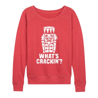 Women's - Instant Message - Whats Crackin Lightweight French Terry Wide Neck Long Sleeve Graphic Shirt