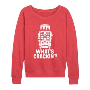 Women's - Instant Message - Whats Crackin Lightweight French Terry Wide Neck Long Sleeve Graphic Shirt - 1 of 4