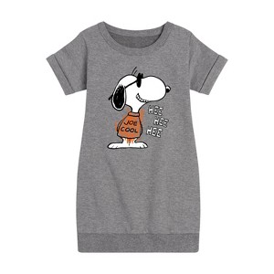 - Peanuts - Joe Cool Hee Hee Hee Graphic Short Sleeve Fleece Dress - 1 of 4