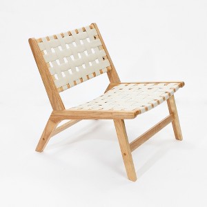 LuxenHome Natural Rubberwood with White PU Leather Low Profile Armless Accent Chair, Set of 2 - 1 of 4