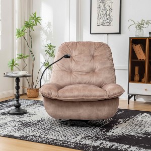 MAYEERTY Swivel Gliding Rocking Recliner, Mobile Phone Holder Gold-Stamped Velvet, Reading Room, Natural Brown - 1 of 4