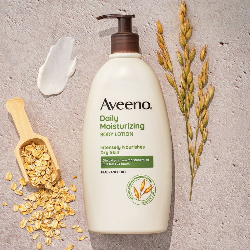 Aveeno Daily Moisturizing Lotion For Dry Skin with Oats and Rich Emollients - Fragrance Free - Bundle 12 fl oz and 2.5oz, 4 of 9