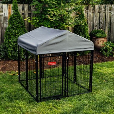 Gray Steel Frame Dog Kennel with Waterproof Canopy Roof