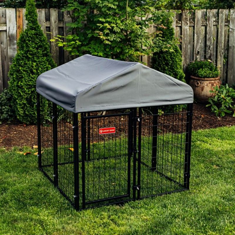 Lucky Dog STAY Series Black Powder Coat Steel Frame Villa Dog Kennel with Waterproof Canopy Roof and Single Gate Door, 3 of 7