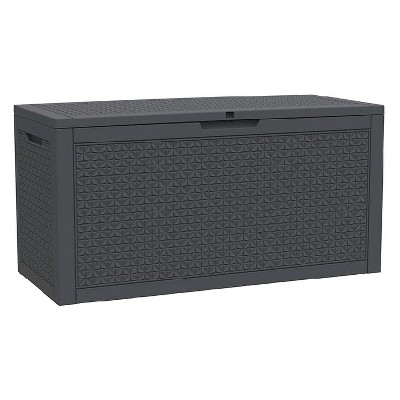 Dolonm 100 Gallon Deck Box, Outdoor Storage Box,Waterproof Resin Storage Bin with Lockable Lid,KD design,Easy to clean & assemble,Black