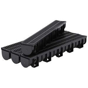 Trench Drain System with Plastic Grate, 5.9x5.1 Inch HDPE Channel Drainage, Deep Profile Trench Drain for Driveway, Yard, Pool, Sidewalk - 1 of 4