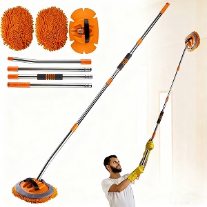 JANSNO 56" Handle Wall Cleaner Mop with 2 Orange Pads &15° Labor-Saving Elbow, Multi-Surface Duster for Painted Walls/Floor/Baseboard/Windows - 1 of 4