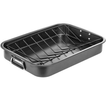 Lexi Home 16.5 Inch Non-Stick Carbon Steel Roasting Pan with V Shaped Rack
