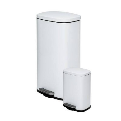 Honey-Can-Do 30L and 5L Rectangular Step Trashcans White