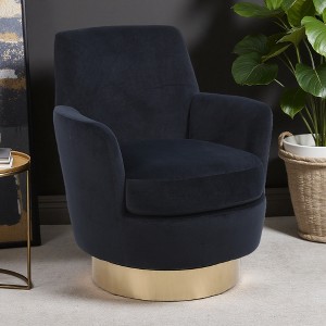 Velvet Swivel Barrel Chair with 360-degree Rotation and Gold Iron Base - 1 of 4