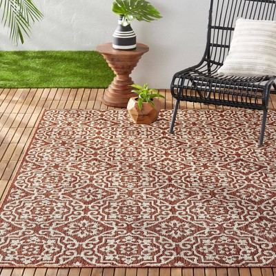 Terracotta Ivory Geometric Medallion Indoor/Outdoor Area Rug 6' x 9'