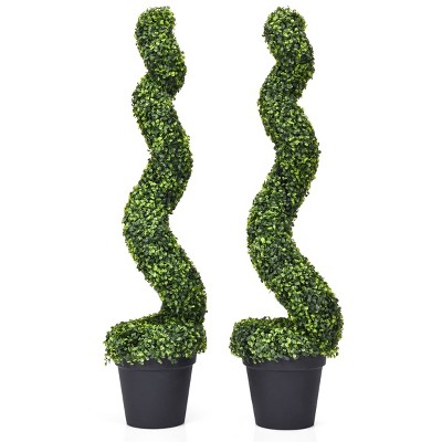 Costway 2PC 4ft Artificial Boxwood Spiral Tree In/Outdoor Office Garden Patio Decoration