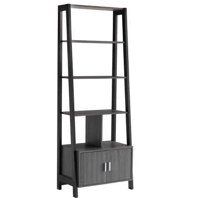 Vynxaria Modern Bookcase with Four Open Shelves and Two Door Cabinet - Black & Grey