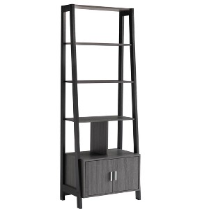 Vynxaria Modern Bookcase with Four Open Shelves and Two Door Cabinet - Black & Grey - 1 of 4