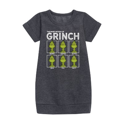- Dr. Seuss - The Many Moods Of Grinch Graphic Short Sleeve Fleece Dress