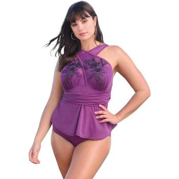 Swim 365 Women's Plus Size Split-neck Short Sleeve Swim Tee With Built-in  Bra - 28, Purple : Target