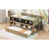 DOMETOUR Twin Size Wood Low Loft Bed with Storage Shelves, Blackboard and Trundle, Walnut - 4 of 4