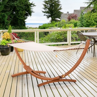 Cream White Cotton Hammock with Bentwood Stand for Indoor/Outdoor Use