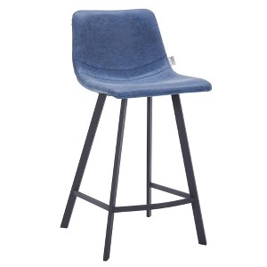 LeisureMod 35” Counter Stool Upholstered Leather Ergonomic Backrest Padded Seat Stainless Steel Base and Footrest Elland Collection - 1 of 4