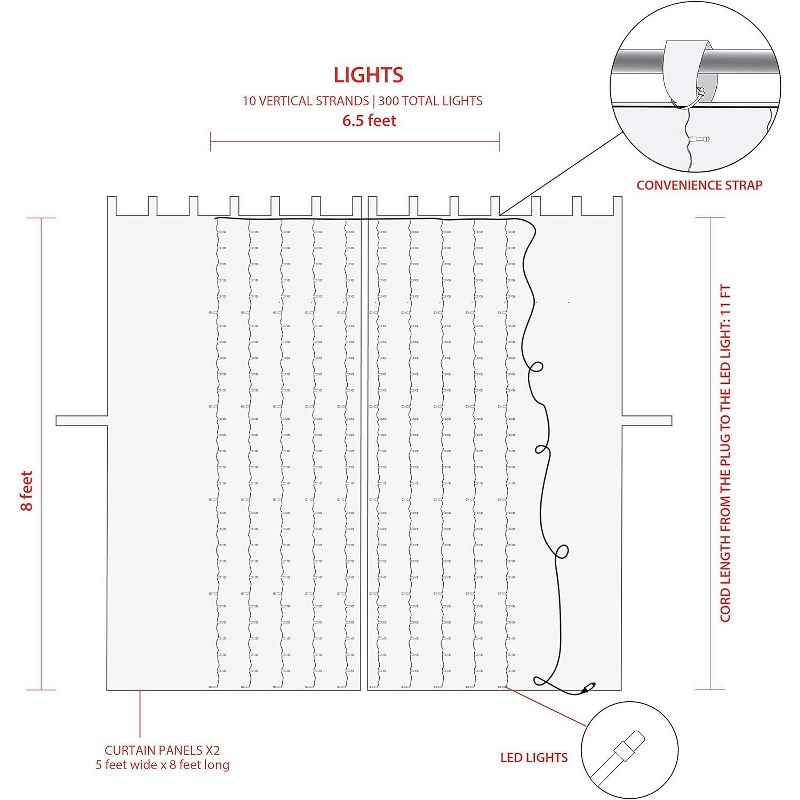 Productworks 16978 Cool White 300 Led Lights With 2 Sheer Curtain Panels, 3 of 5