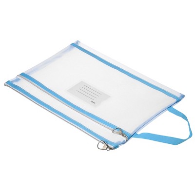 Unique Bargains Office Business A4 Nylon Document Pouch Mesh Zip Files Handle Bag with Name Tag