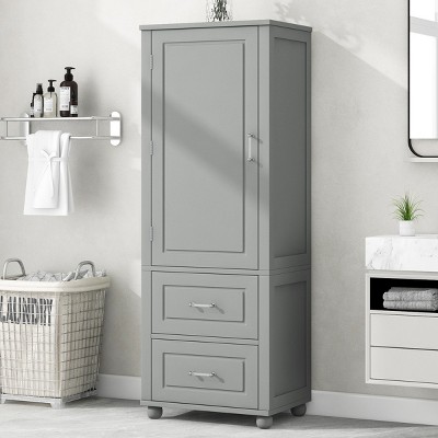 61 Inch Tall Bathroom Storage Cabinet, Bathroom Cabinets With 2 Drawers And Adjustable Shelf, Bathroom Cabinets Modern-Cuddlewood