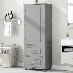 61 Inch Tall Bathroom Storage Cabinet, Bathroom Cabinets With 2 Drawers And Adjustable Shelf, Bathroom Cabinets Modern-Cuddlewood - 1 of 4