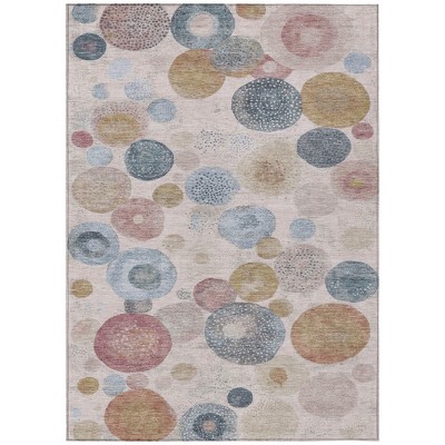 Blush Blue And Taupe Geometric Washable Indoor Outdoor Area Rug